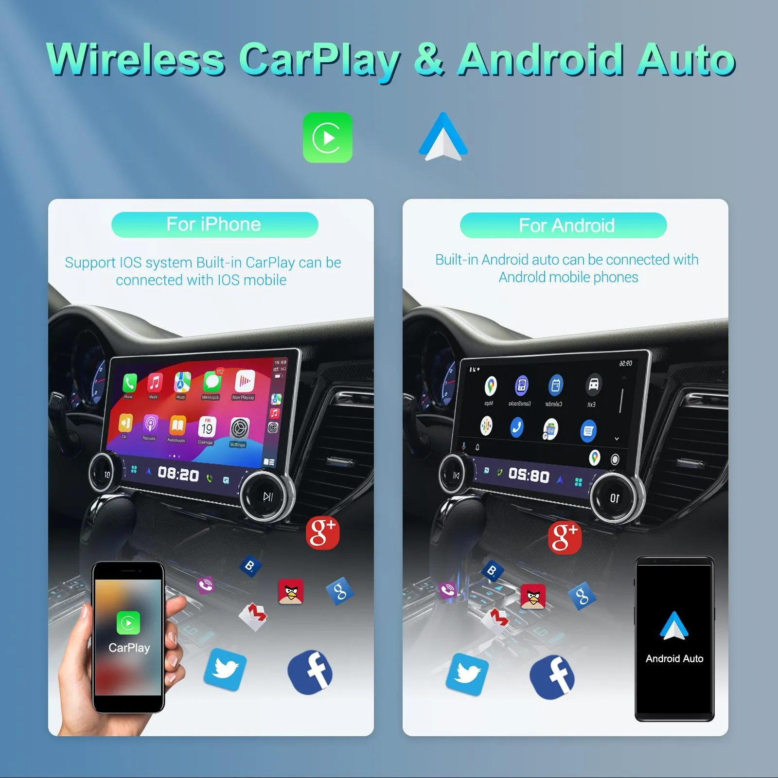11.8 Inch Android Carplay Player - 4   64G - Dual Knob - Reversing Image