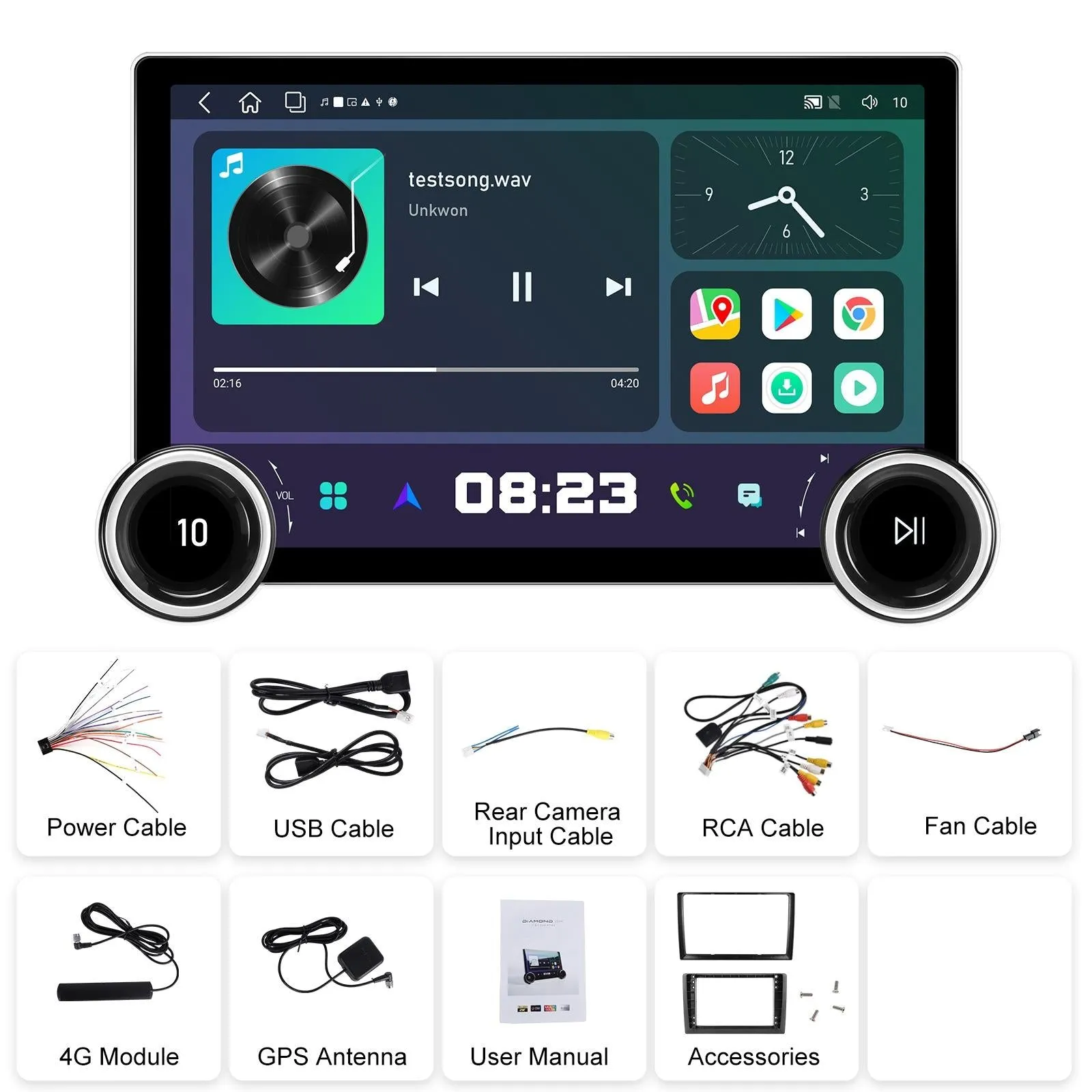 11.8 Inch Android Carplay Player - 4   64G - Dual Knob - Reversing Image