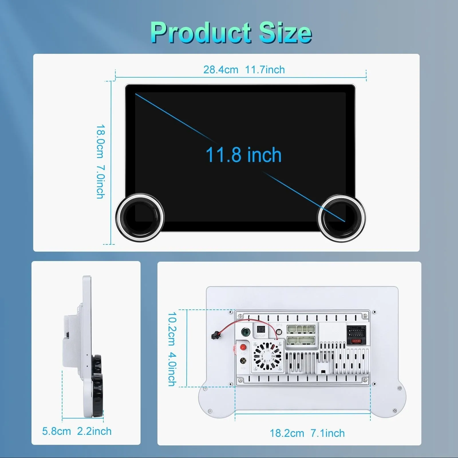 11.8 Inch Android Carplay Player - 4   64G - Dual Knob - Reversing Image
