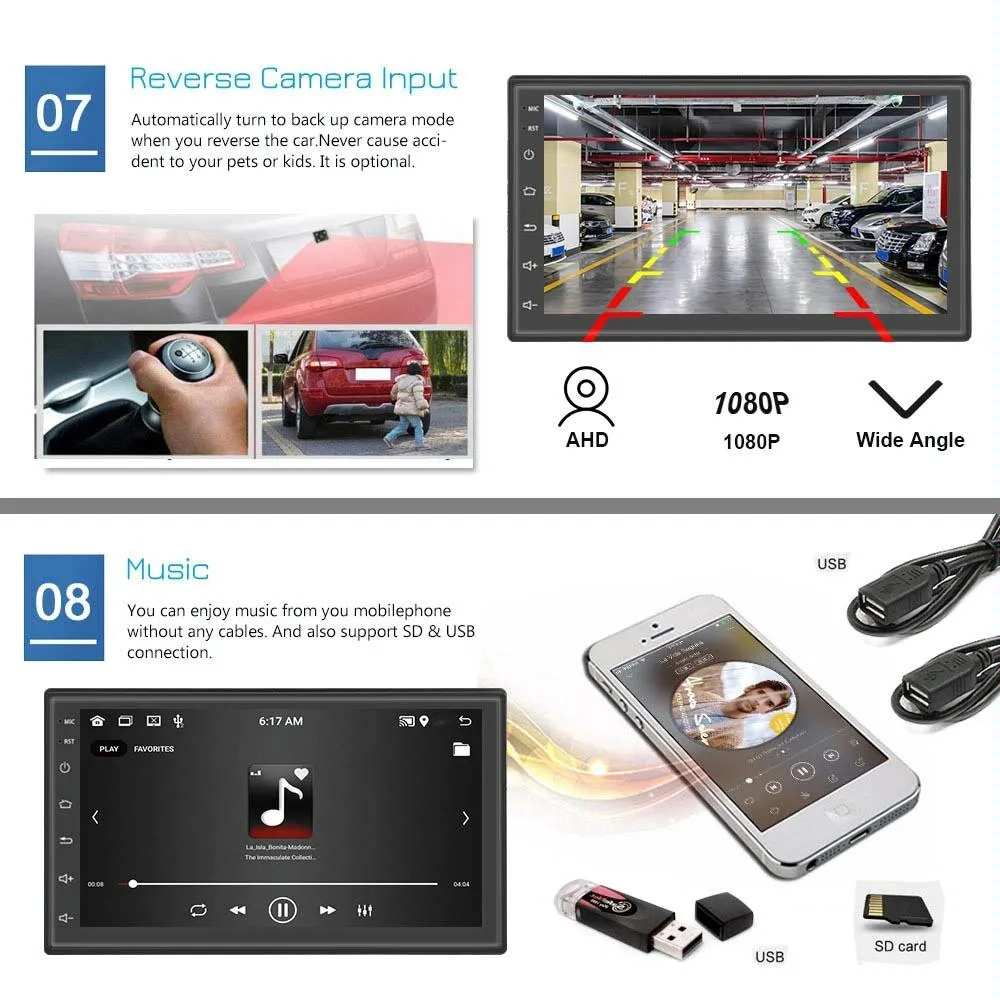 7 Inch Android Wifi Car Navigation Reversing Video Player - 2   32G Standard   4Lights Camera