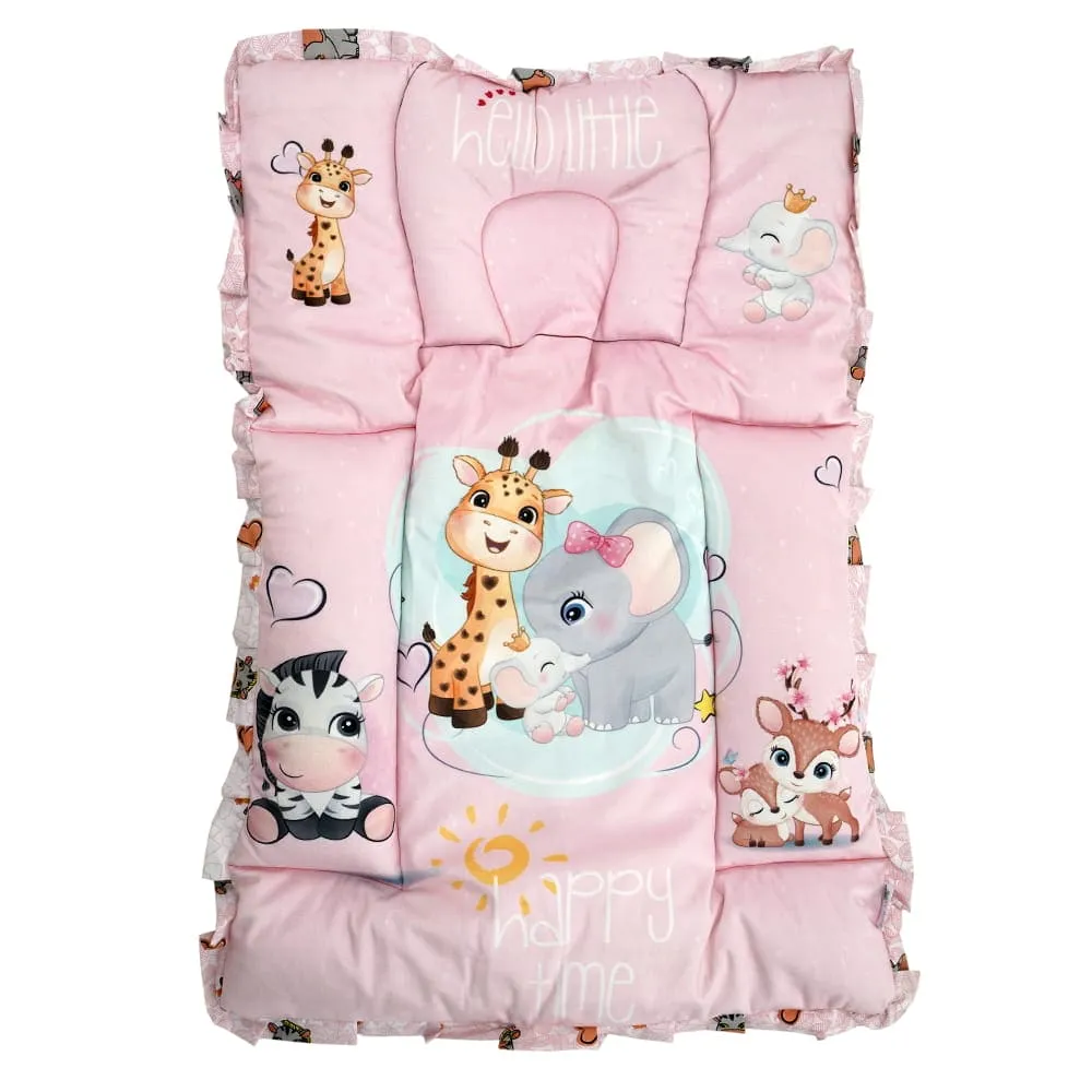 Baby Moo Animal Kingdom Mattress With Fixed Neck Pillow And Bolsters - Pink