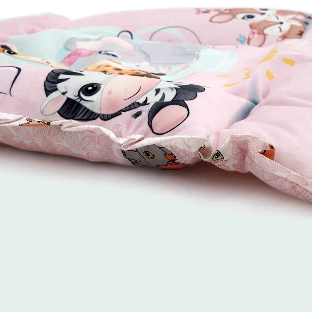 Baby Moo Animal Kingdom Mattress With Fixed Neck Pillow And Bolsters - Pink