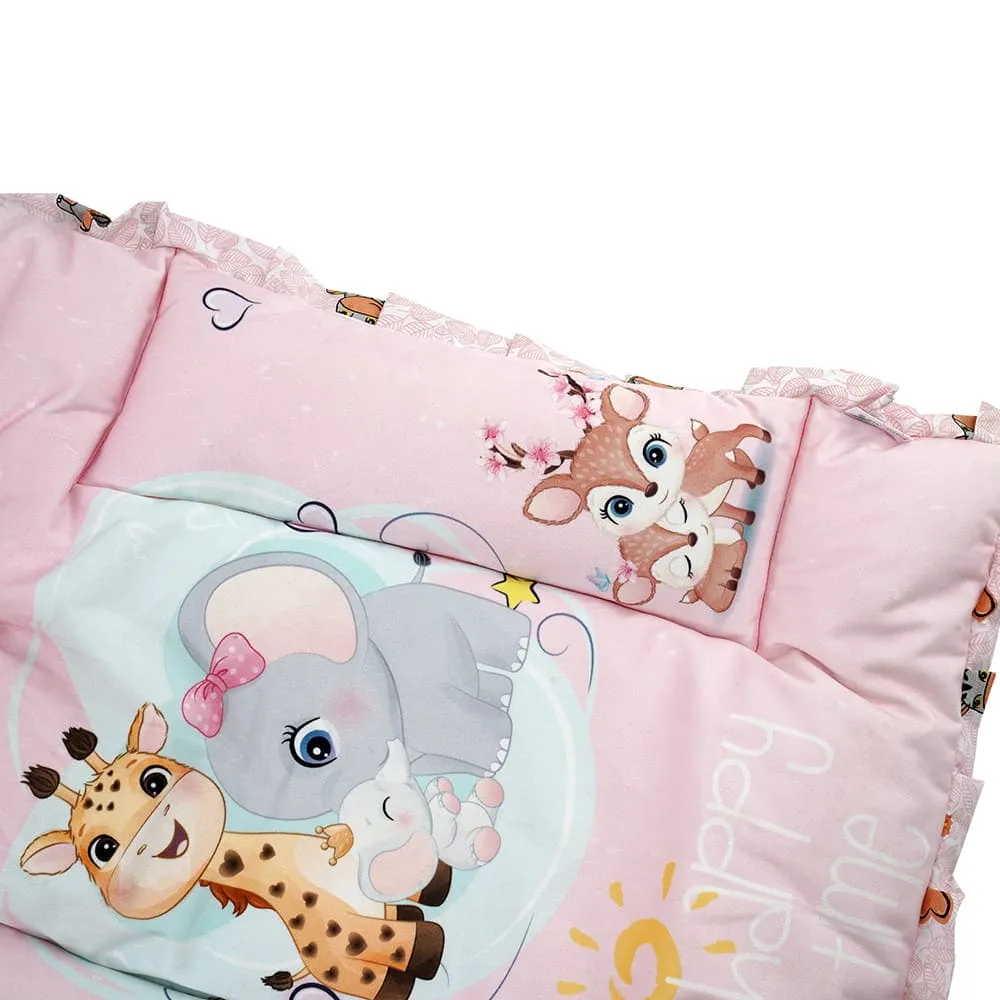 Baby Moo Animal Kingdom Mattress With Fixed Neck Pillow And Bolsters - Pink