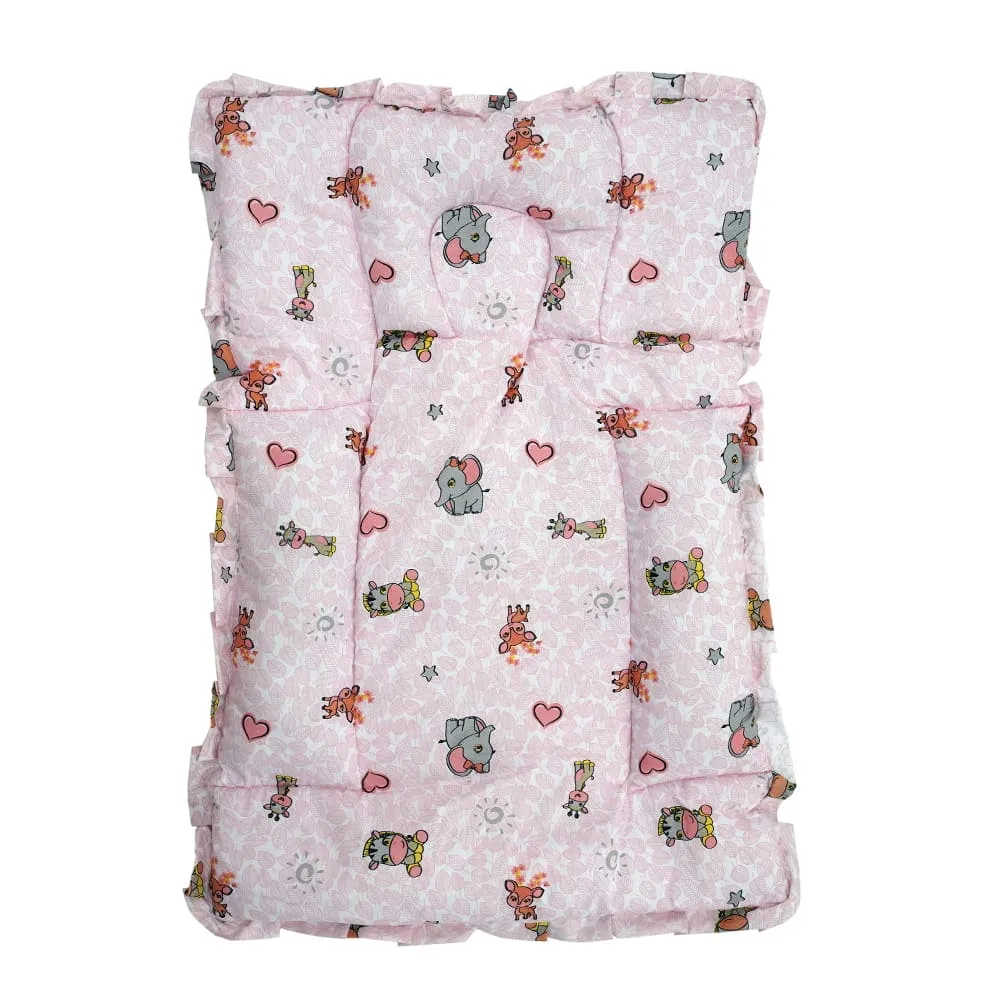 Baby Moo Animal Kingdom Mattress With Fixed Neck Pillow And Bolsters - Pink