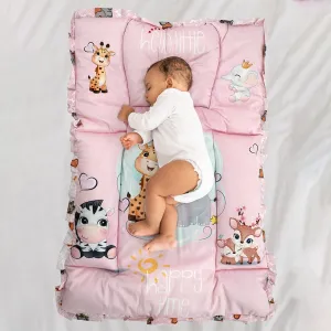 Baby Moo Animal Kingdom Mattress With Fixed Neck Pillow And Bolsters - Pink