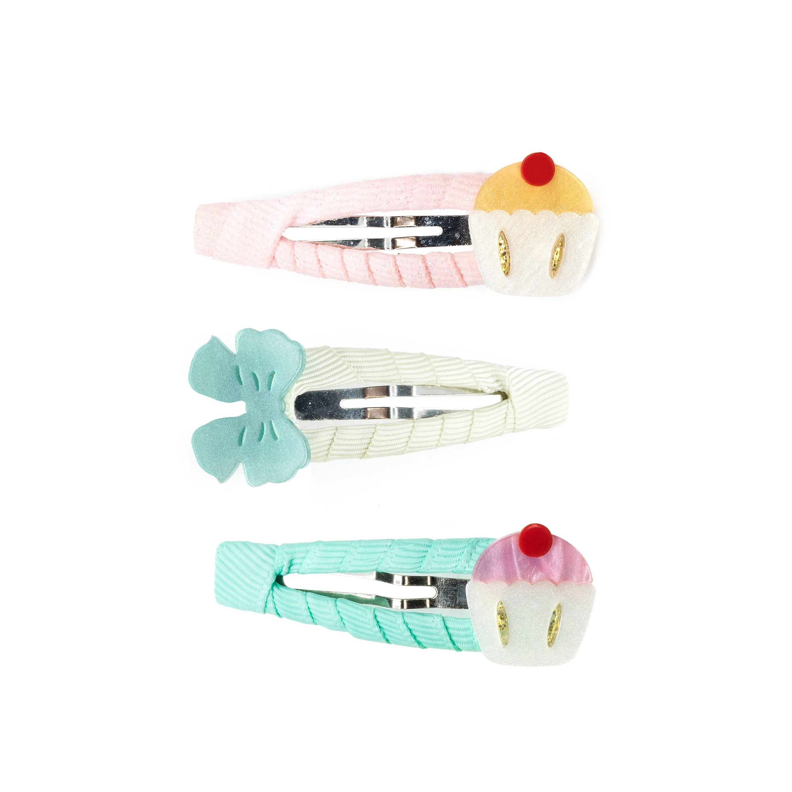 Cupcakes & Bow Pearlized Snap Clips