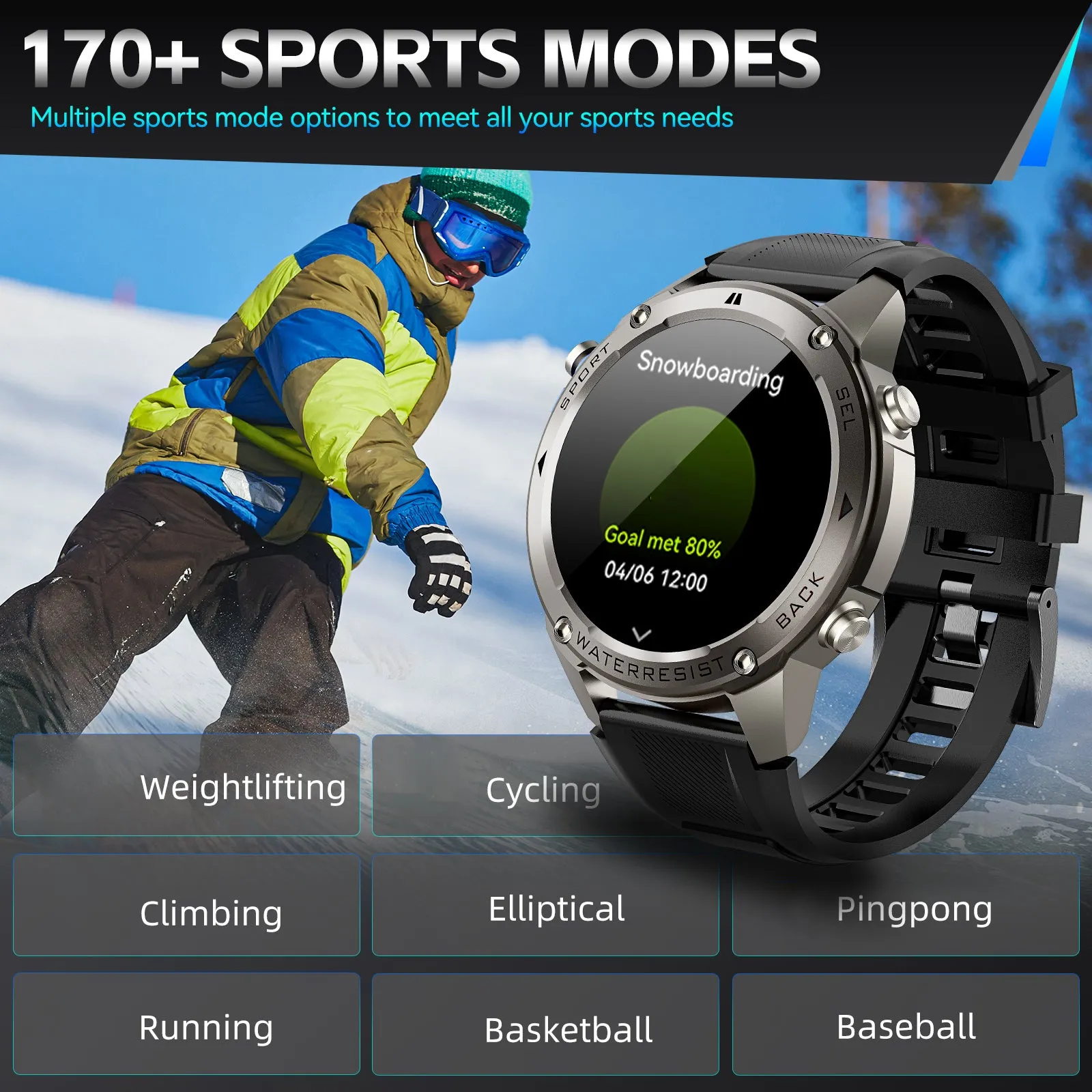 EIGIIS Best New GPS-Support Sport Smartwatch For Men, 170  Outdoor Modes, 500 mAh Big Battery, 1.43 Inch AMOLED Screen, 6 Theme Styles, Massive Dials Free Change, Cool Wristwatch, Metal Shell, Smartwatch For Android iPhone Phones