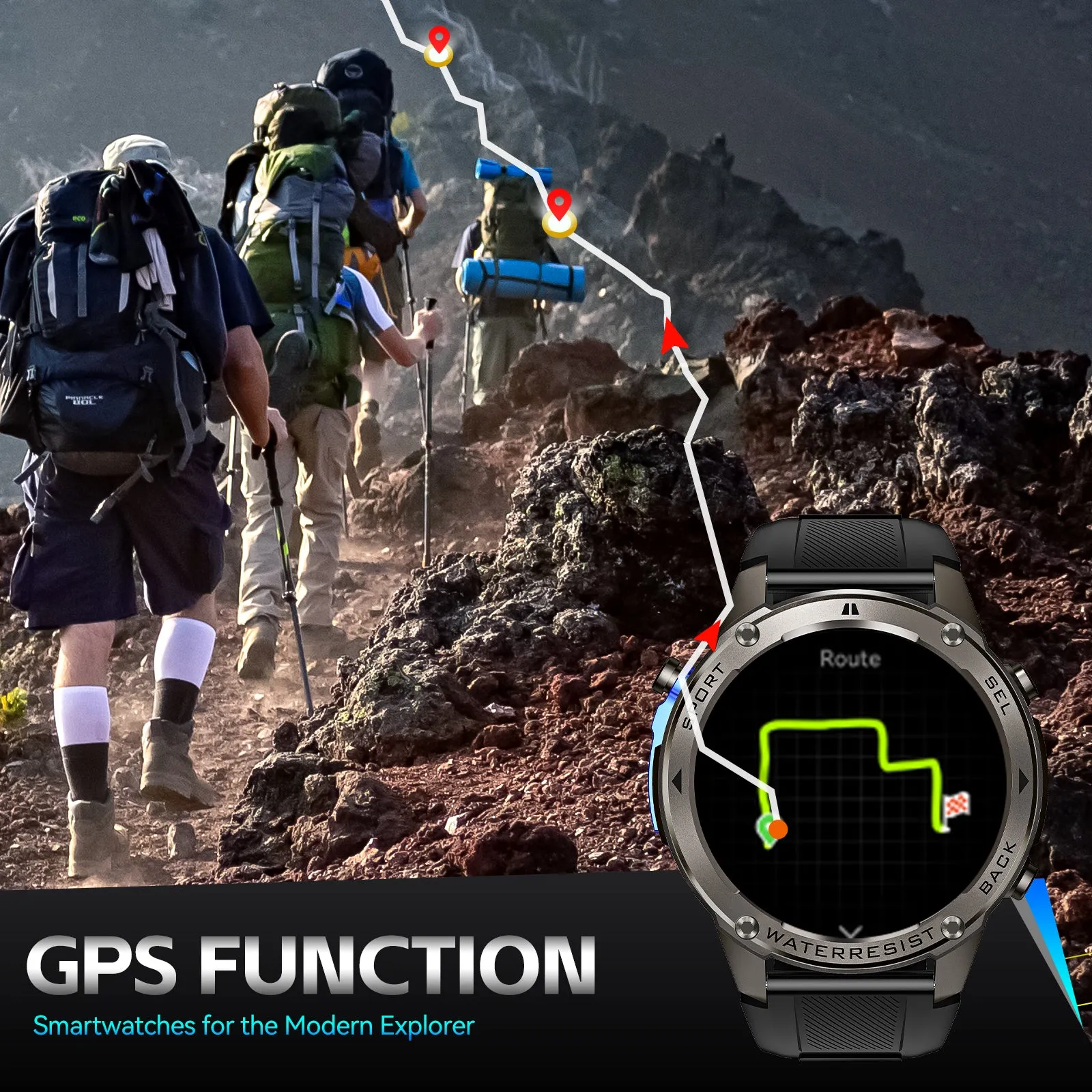 EIGIIS  Waterproof Smart Watch For Men With GPS Heart Rate, 1.43'' AMOLED Screen 170  Sport Mode 500 mAh Big Battery, Outdoor Perfect Partner, Wireless Phone (Answer/Dial), Smart Watch For iPhone Android Phones, Cool Fashion Watch