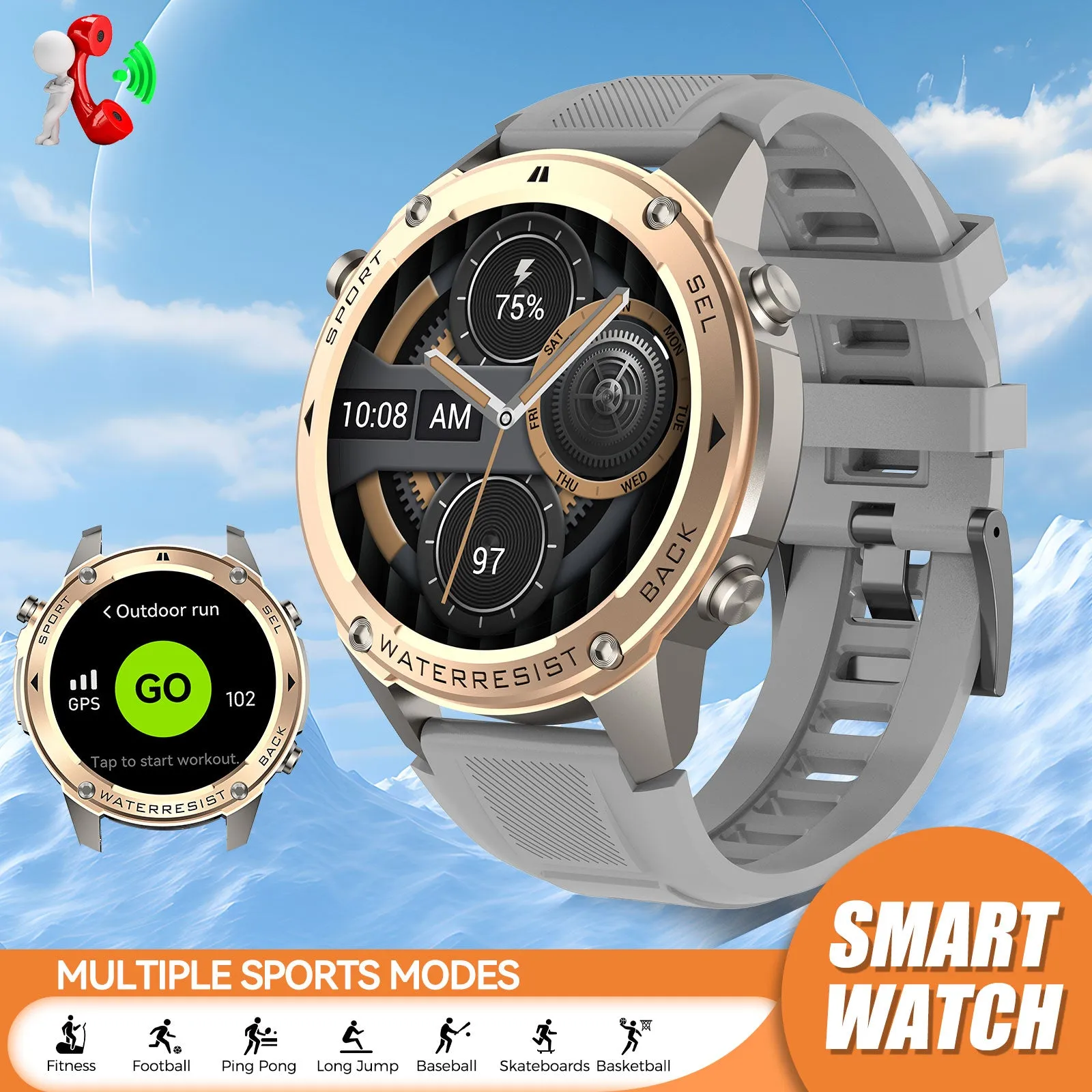 EIGIIS  Waterproof Smart Watch For Men With GPS Heart Rate, 1.43'' AMOLED Screen 170  Sport Mode 500 mAh Big Battery, Outdoor Perfect Partner, Wireless Phone (Answer/Dial), Smart Watch For iPhone Android Phones, Cool Fashion Watch