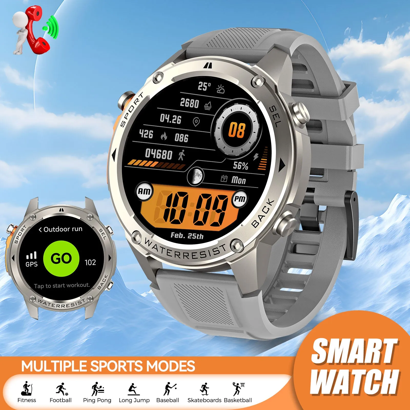 EIGIIS  Waterproof Smart Watch For Men With GPS Heart Rate, 1.43'' AMOLED Screen 170  Sport Mode 500 mAh Big Battery, Outdoor Perfect Partner, Wireless Phone (Answer/Dial), Smart Watch For iPhone Android Phones, Cool Fashion Watch