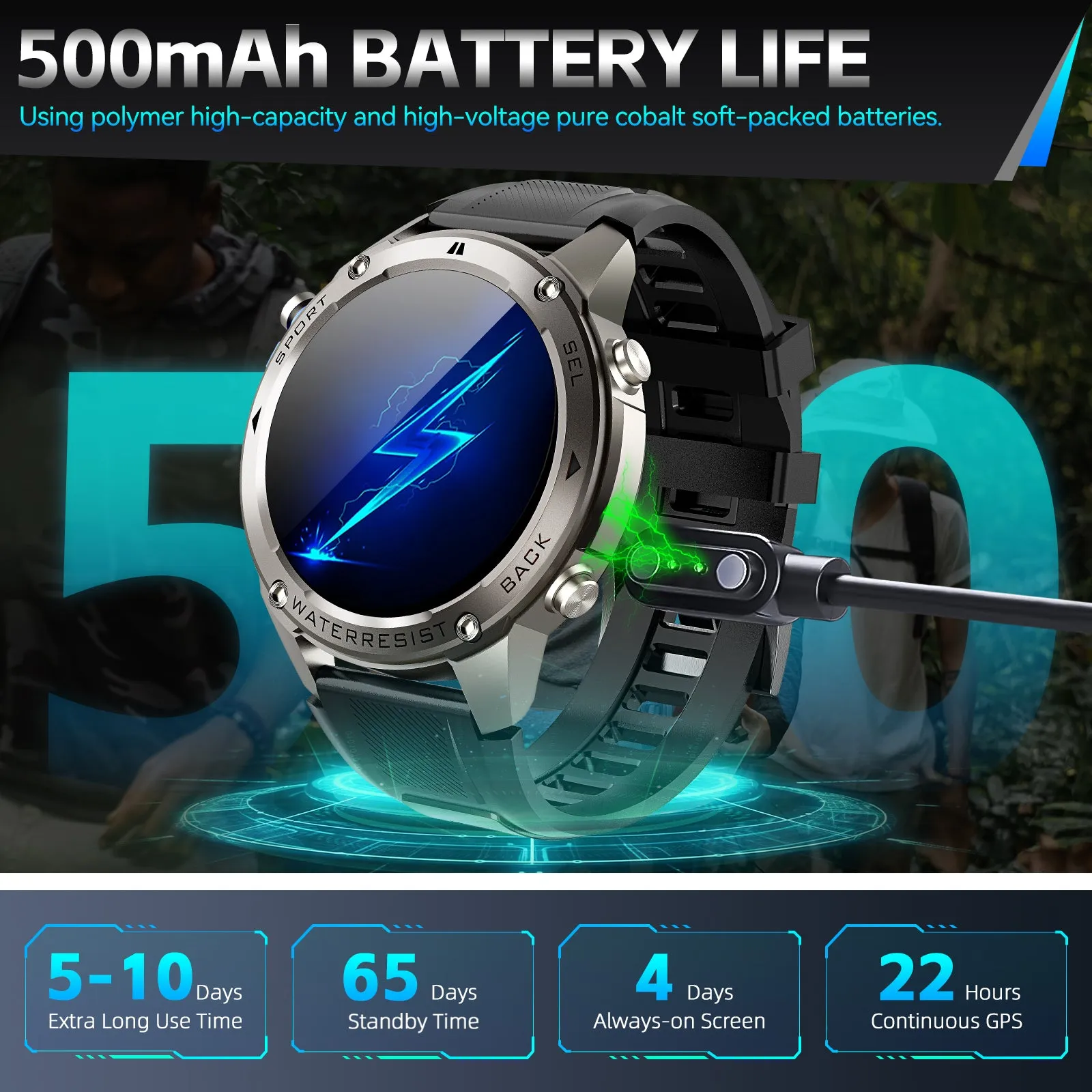 EIGIIS  Waterproof Smart Watch For Men With GPS Heart Rate, 1.43'' AMOLED Screen 170  Sport Mode 500 mAh Big Battery, Outdoor Perfect Partner, Wireless Phone (Answer/Dial), Smart Watch For iPhone Android Phones, Cool Fashion Watch