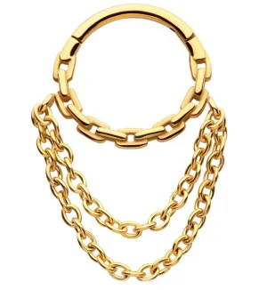 Gold PVD Chain Link Double Dangle Chain Stainless Steel Hinged Segment Ring