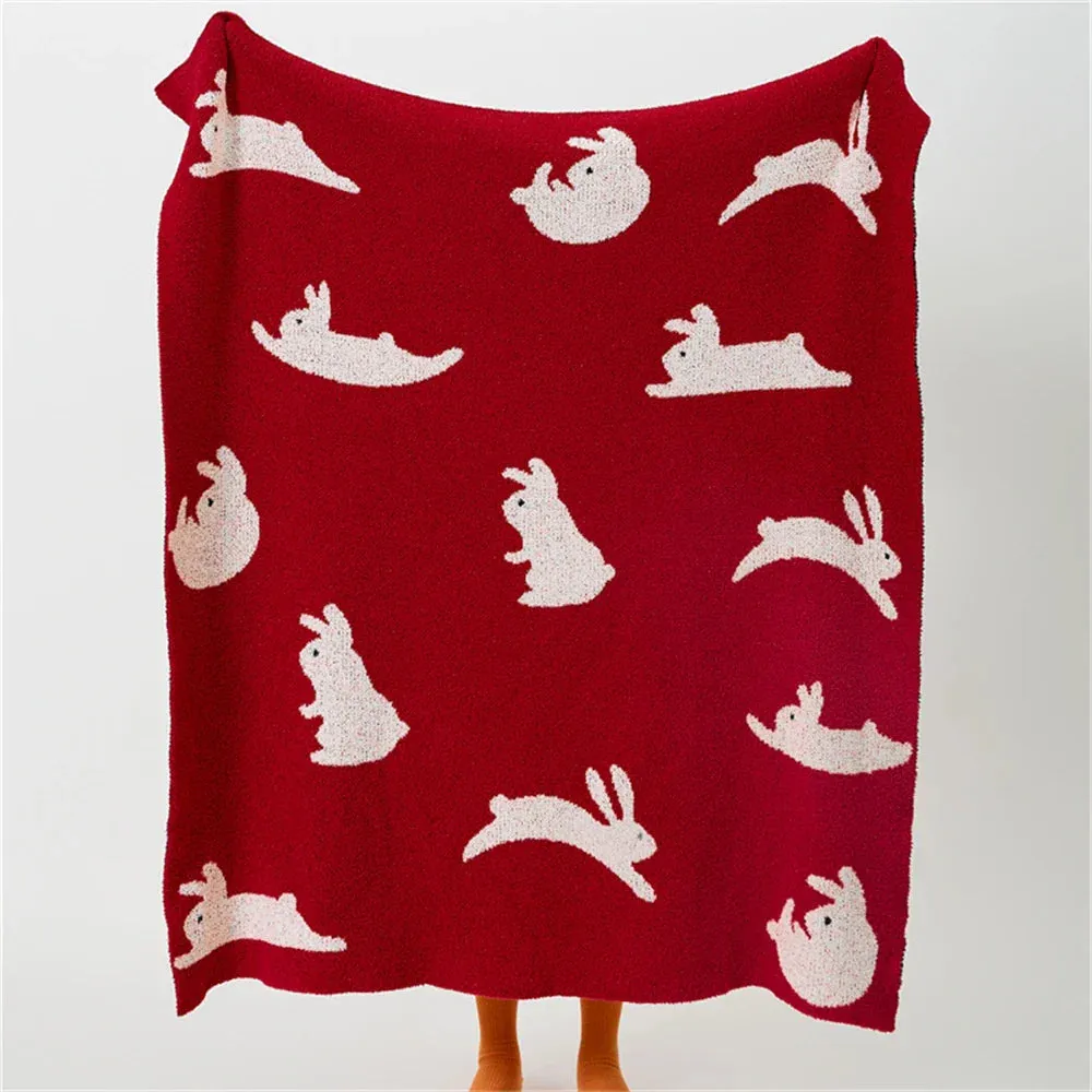 SINOTAO  -  Cartoon Rabbit Knitted Blanket Sofa Red Blankets For Beds Bedroom Decorative Tapestry Office Nap Travel Camping Throw Blanket