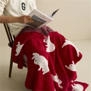 SINOTAO  -  Cartoon Rabbit Knitted Blanket Sofa Red Blankets For Beds Bedroom Decorative Tapestry Office Nap Travel Camping Throw Blanket