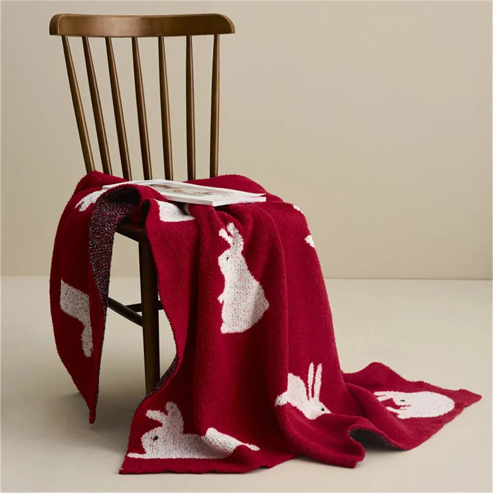 SINOTAO  -  Cartoon Rabbit Knitted Blanket Sofa Red Blankets For Beds Bedroom Decorative Tapestry Office Nap Travel Camping Throw Blanket
