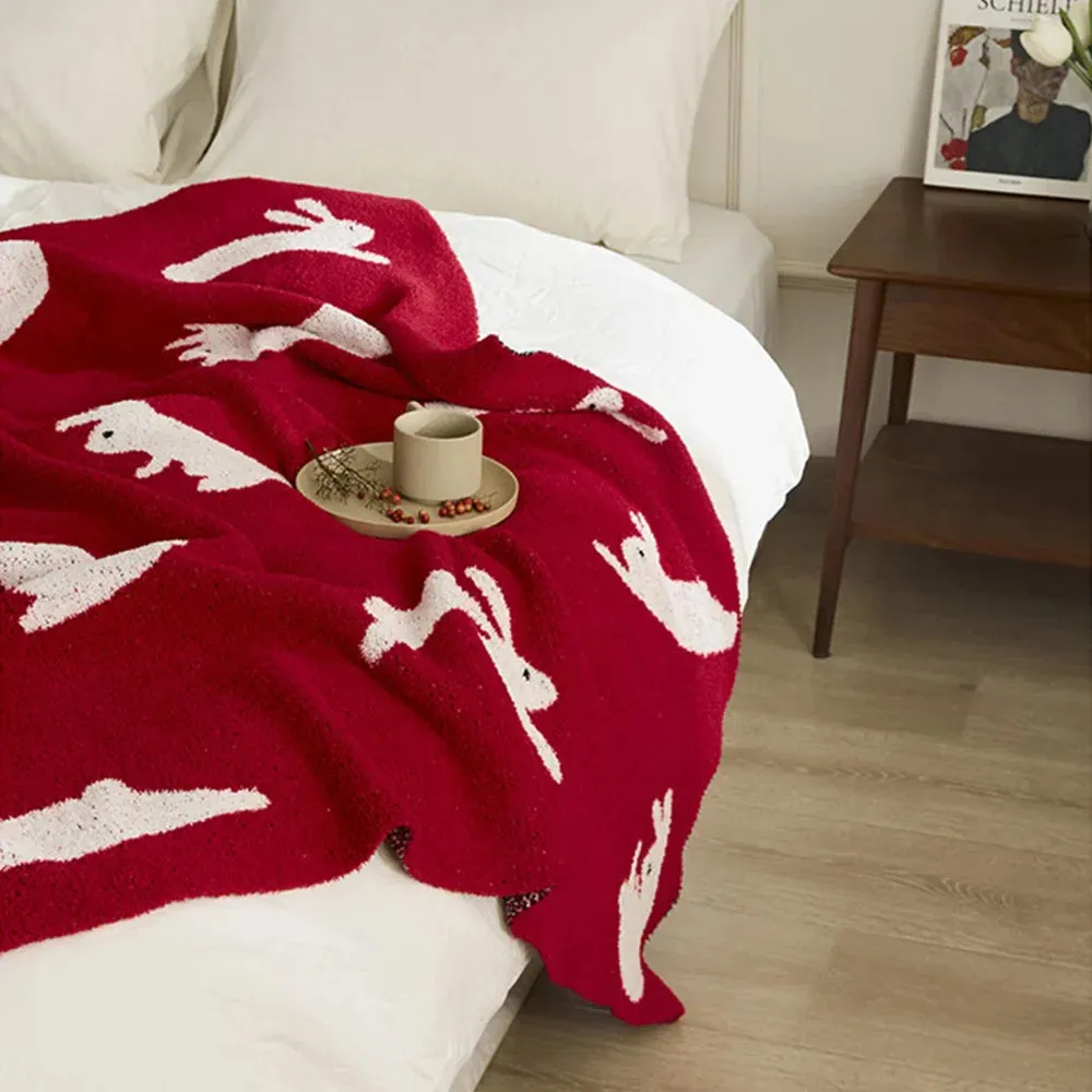 SINOTAO  -  Cartoon Rabbit Knitted Blanket Sofa Red Blankets For Beds Bedroom Decorative Tapestry Office Nap Travel Camping Throw Blanket