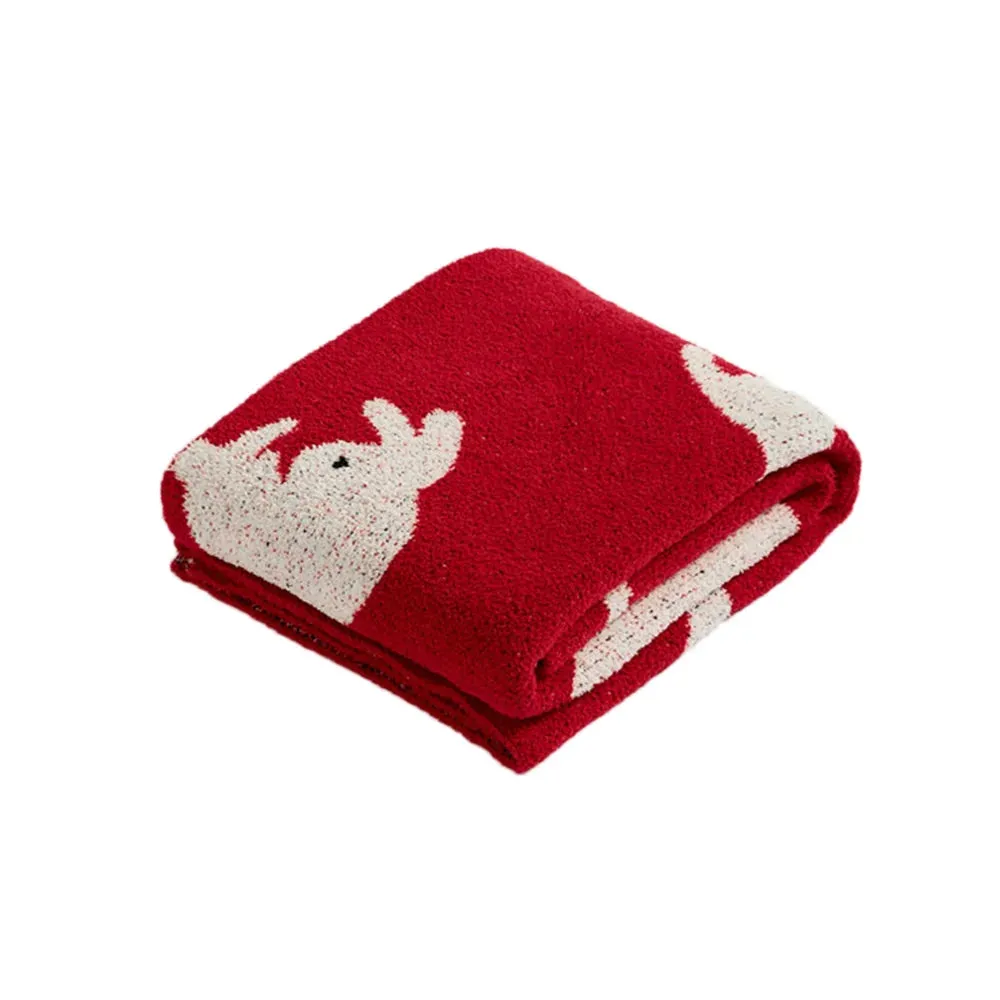 SINOTAO  -  Cartoon Rabbit Knitted Blanket Sofa Red Blankets For Beds Bedroom Decorative Tapestry Office Nap Travel Camping Throw Blanket